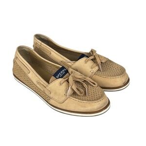 Sperry Top Sider Boat Shoes 10M Perforated Tan Leather Loafers Slip on